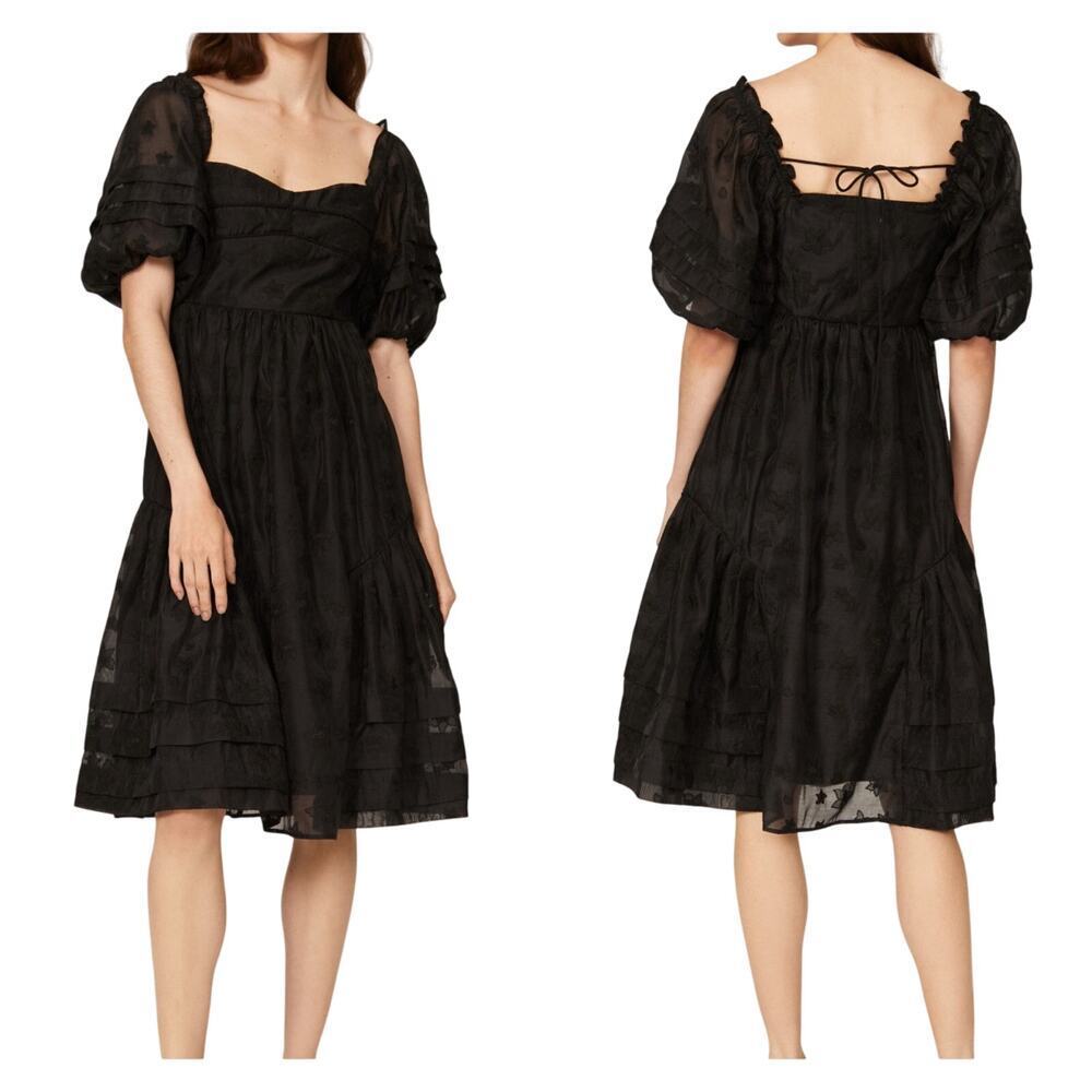 HOFMANN Copenhagen Isabella Dress Floral Black Organza Puff Sleeves SZ EU34  US2